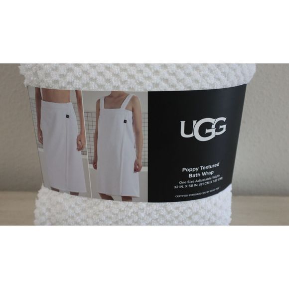 UGG Women's One Size Adjustable Width White Poppy Textured Cotton Body Bath Wrap - Picture 2 of 8